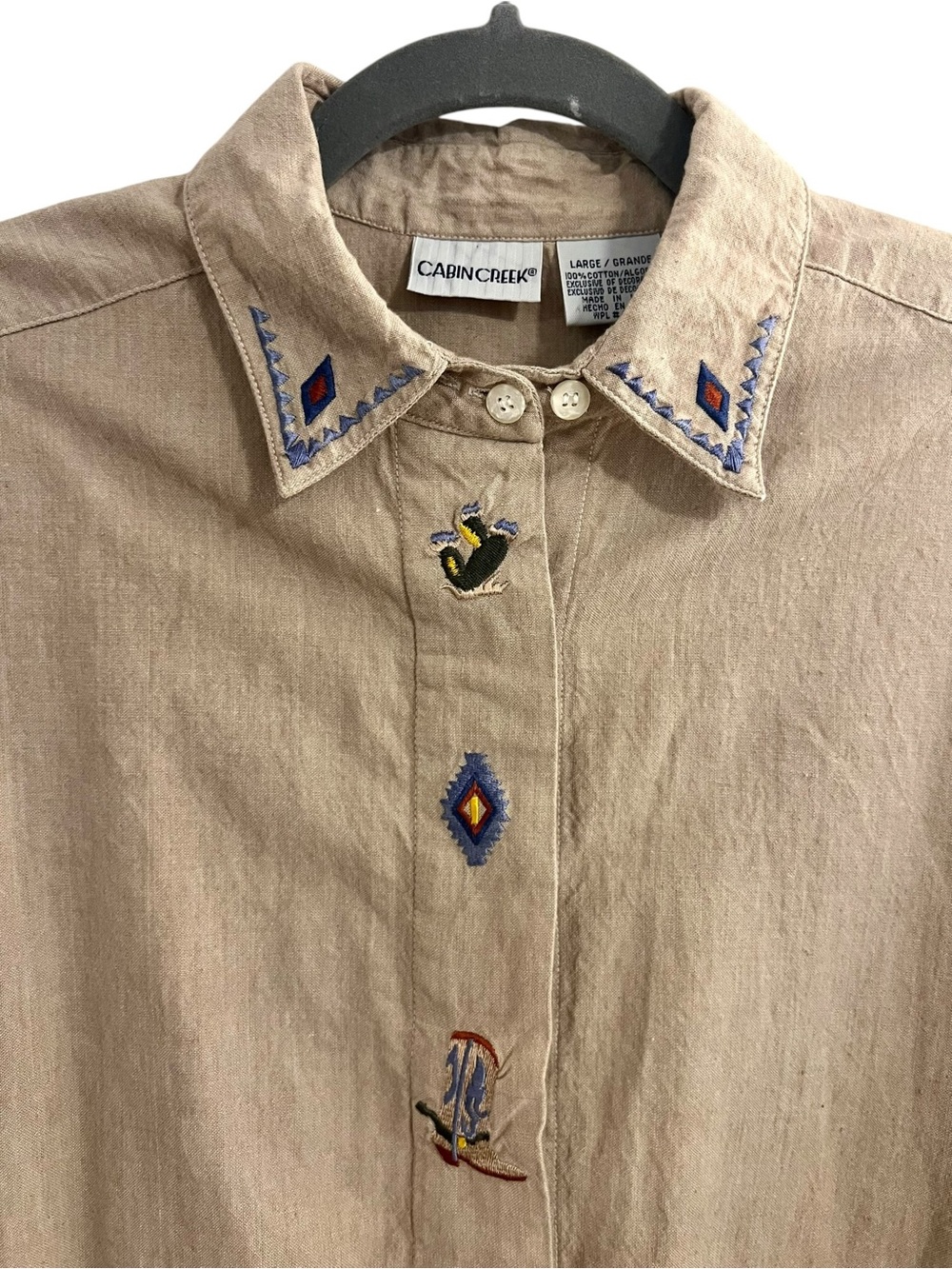 Vintage Embroidered Western Cowboy Aztec Button Up Cotton Shirt